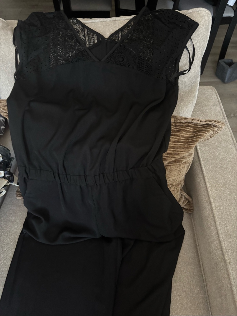 Black Lace-Detail Jumpsuit